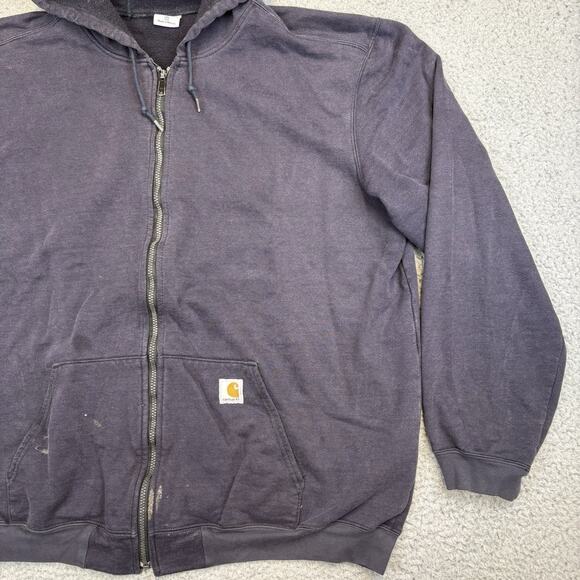 Vintage Carhartt Heavyweight Full Zip Hooded Sweatshirt Blue 102974 - 2XL Tall - Picture 4 of 13